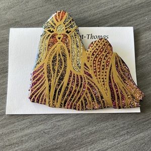 Hand Painted Maltese / Lhasa Apso Laquer on Wood Art Pin